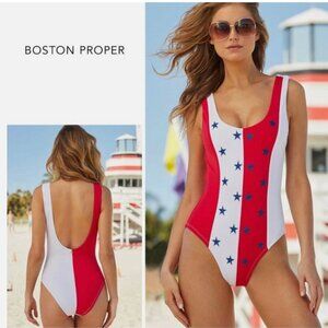 Boston Proper Amita Naithani American Flag Swimsuit One Piece USA Beach‎ Sexy